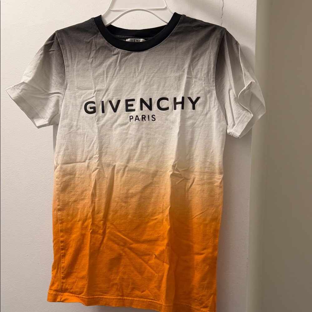 Boys 12 Givenchy Ombre Logo Tee in Black White Orange